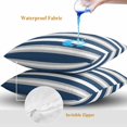 thumbnail image 4 of Navy Blue Grey Stripe Throw Pillow Covers 20x20 Inch Set of 2, Farmhouse Modern Art Striped Waterproof Outdoor Pillow Covers, Decorative Cushion Pillowcases for Couch, Sofa, Bed, Garden, Patio, 4 of 9
