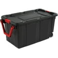 thumbnail image 2 of U-SHARE 40 Gal Wheeled Industrial Tote, Stackable Storage Bin with Latch Lid, Plastic Container with Heavy Duty Latches, Black Base and Lid, 4-Pack, 2 of 9