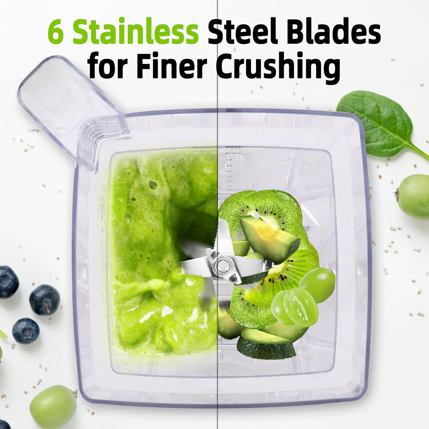 Blender for Smoothies: 1800W Peak Blenders for Kitchen, 68oz BPA-Free Pitcher, Timer & Speed Control, 6 Stainless Steel Blades, Dishwasher Safe Blender for Ice Crush/Smoothies/Frozen Drinks/Grey