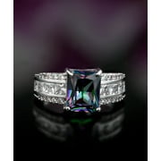 Peermont Emerald Cut Mystic Topaz Statement Ring in Silver Rhodium Overlay