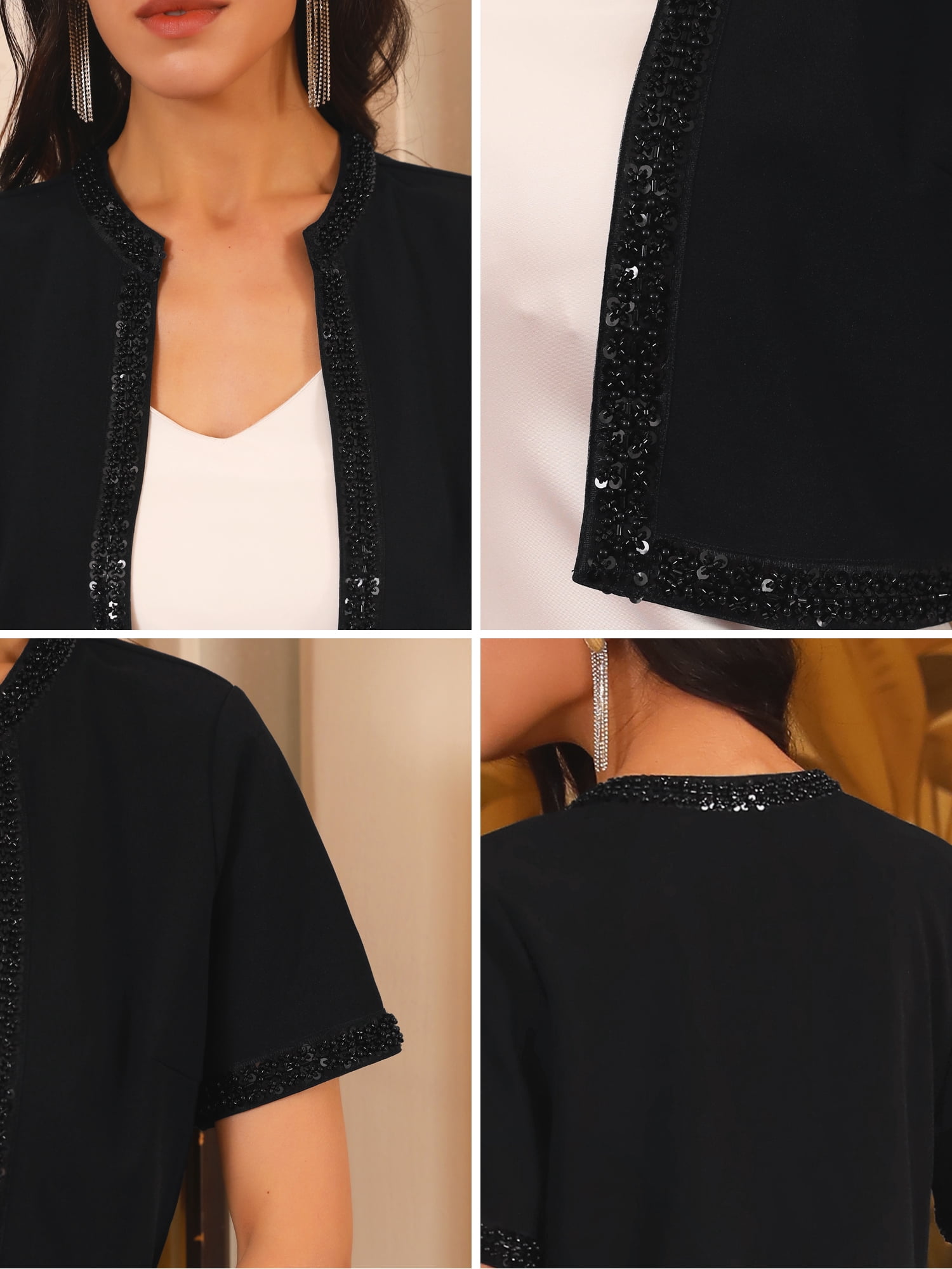 DARING DIVA Women's Formal Cocktail Wedding Sequin Bolero Shrug 2XL Black