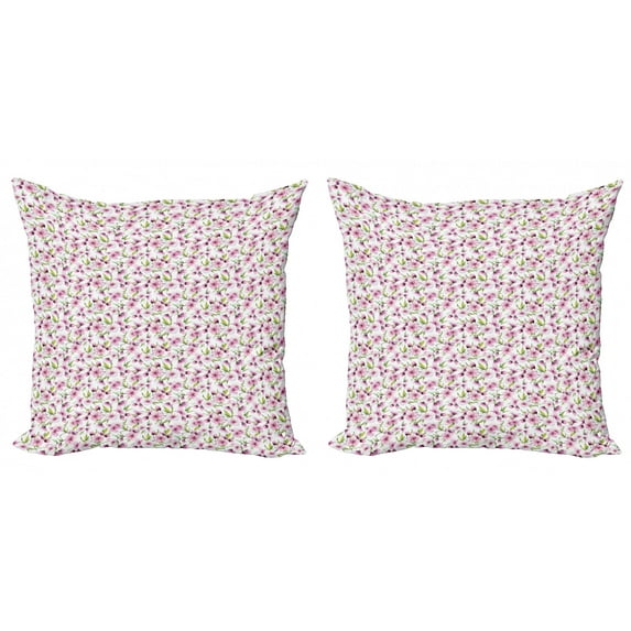 Ambesonne Spring Throw Pillow Cover 2 Pack, Aquarelle Style Flowers, 18", Pale Pink White