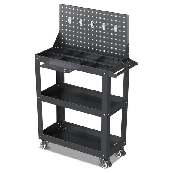 3 Tier Rolling Tool Cart on Wheels, 440 LBS Capacity Heavy Duty Metal Utility Cart Wagon, Industrial Service Tool Cart Storage Organizer for Mechanics, Garage, Warehouse