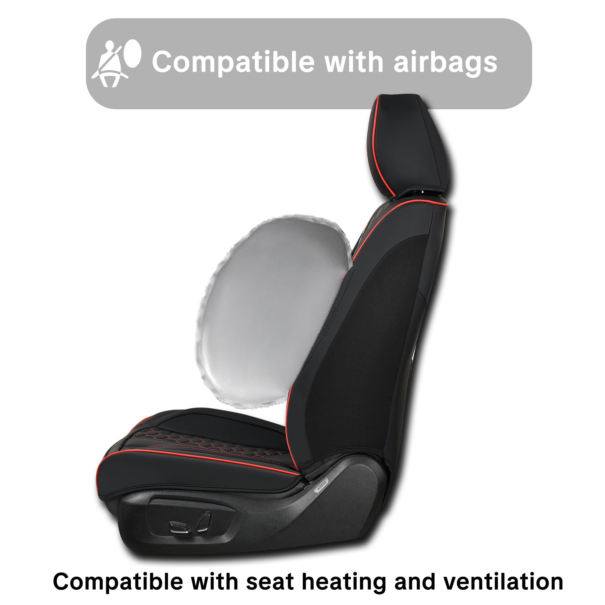 Car Seat Cover for Hyundai Tucson 2005-2026, Red Edge Car Seat Covers, Faux Leather, Full Set of 5 Seats, With Lumbar Support, Anti-Slip, Protect and Upgrade Seats, Beautify the Interior of Old Cars