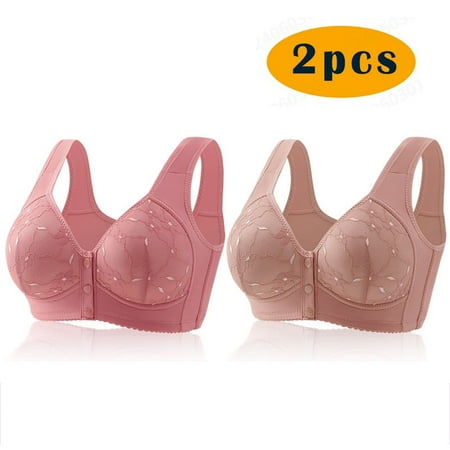 GERsome Women s 2 Pack Assorted Color Comfort Front Close Sport Bra Convenient Snap Sleep Bra Wireless Bras for Women Plus Size Full Coverage No Underwire Bra 2pcs#Watermelon Red/Pink XXXL