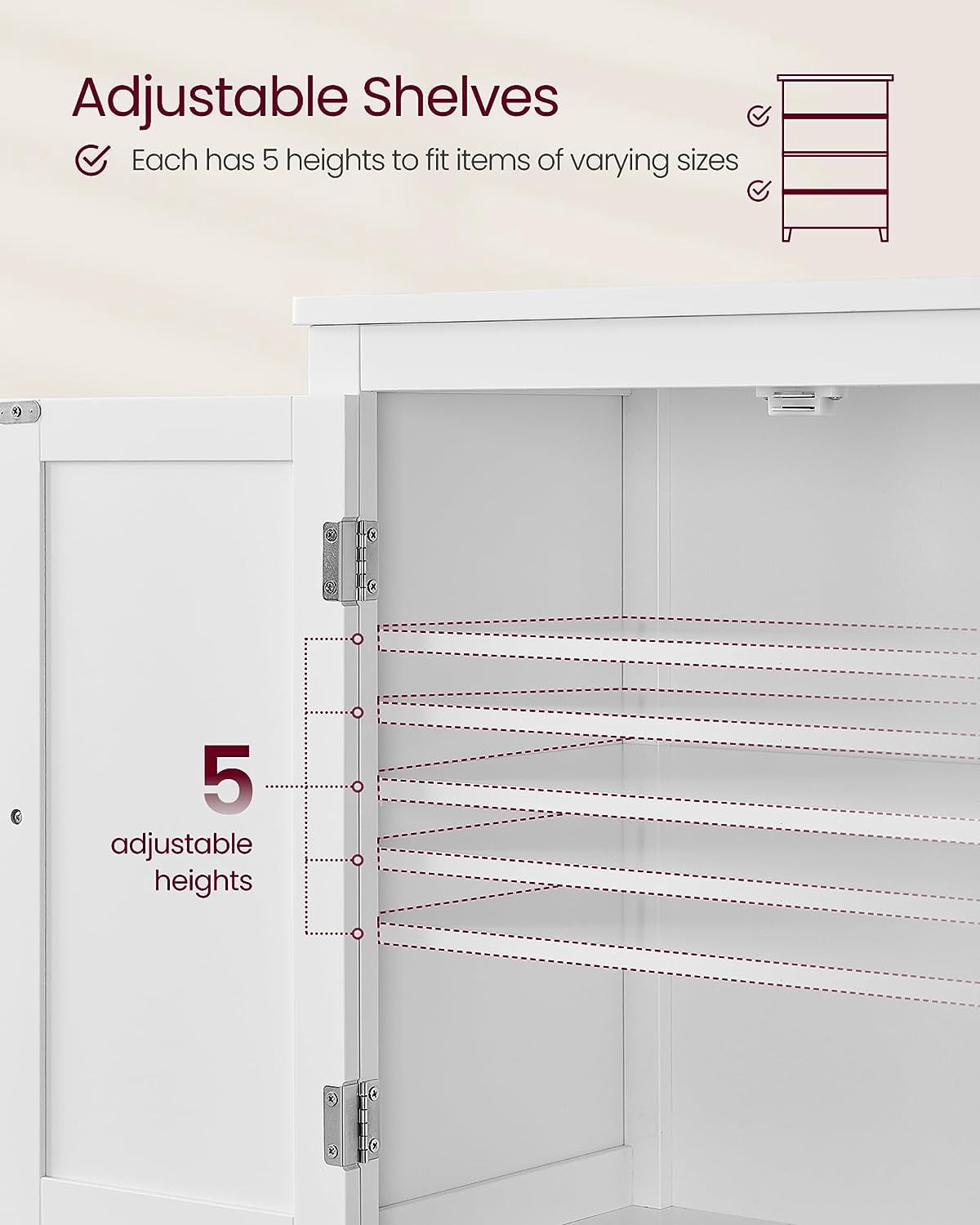 Floor Storage Cabinet,  Storage Unit, Freestanding Cabinet with 4 Doors, 11.8 x 23.6 x 43.3 Inches, White
