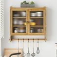 thumbnail image 2 of GZXS Double-Door Wall Mounted Wooden Cabinet with Fluted Glass Doors, Removable Shelves, and Towel Bar, Home Storage Organizer for Bathroom/Dining Room (Natural), 2 of 7