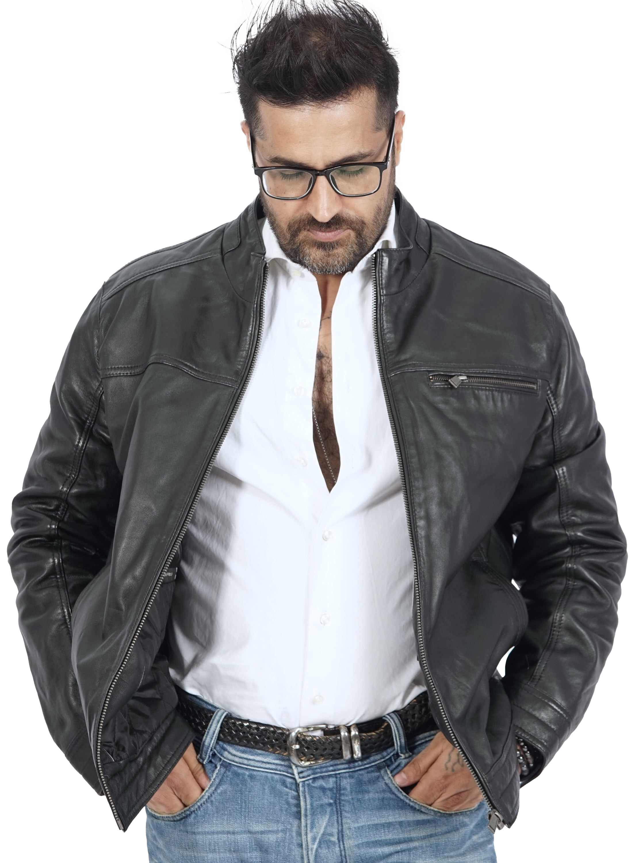 Boston Harbour Ace Winter Biker Casual Leather Jacket Mens - Ace Biker Black Mens Bomber Real Leather Jacket