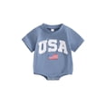 thumbnail image 2 of 4th of July Baby Rompers Infant Girls Boys Fuzzy Letter Flag Embroidery Crew Neck Short Sleeve Bodysuits Summer Jumpsuits, 2 of 10