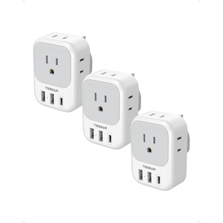 US to UK Plug Adapter 3 Pack, Type G for Travel with 4 Outlets USB Charger(1 C), Ireland Power Adaptor USA England London Scotland Dubai Singapore Hong Kong Qatar