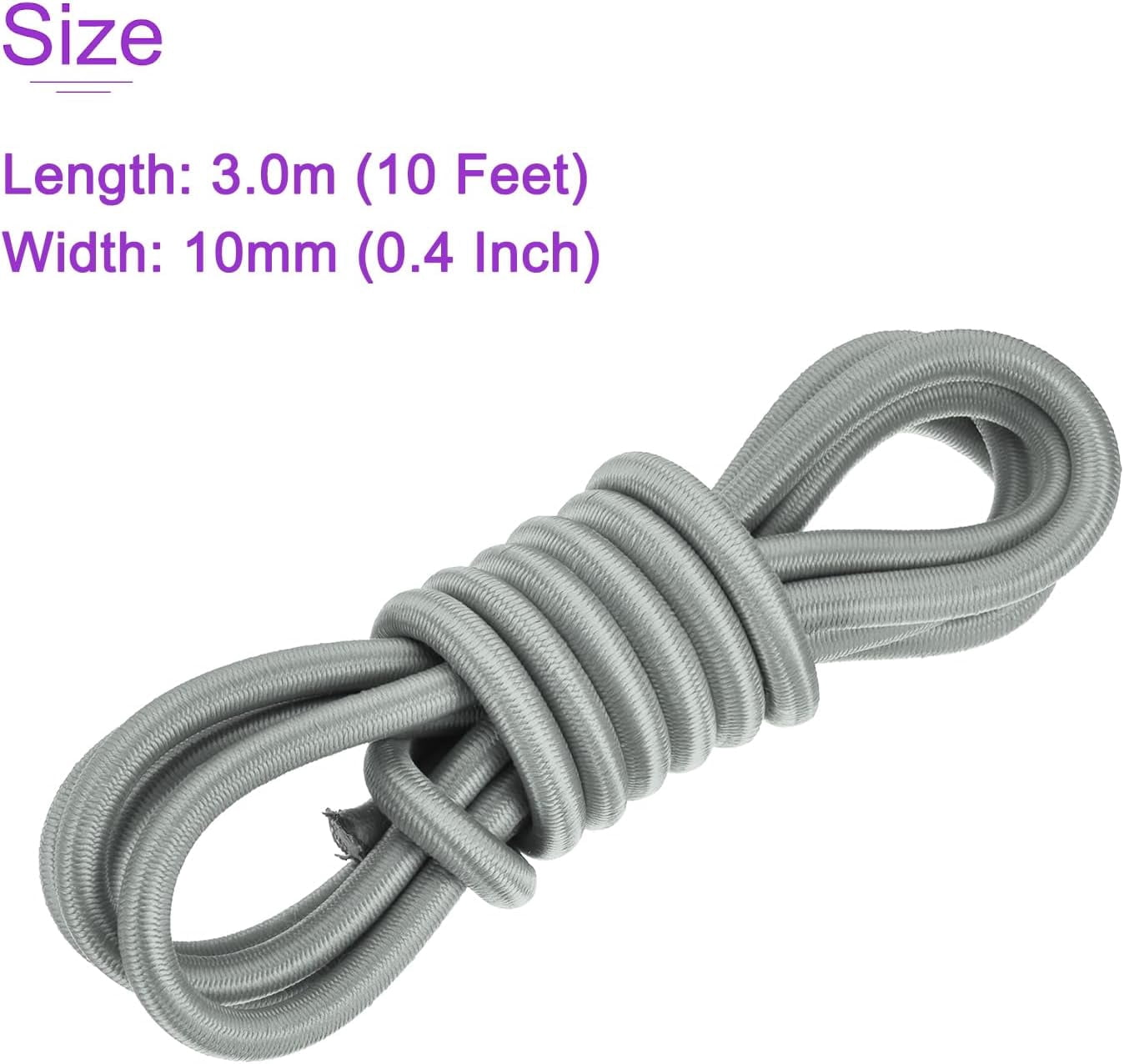 MKEUDQ-0.4 Inch Shock Cord, 10 Feet Grey Bungee Cord Tent Pole Shock Cord Round Elastic Kayak Rope Stretch String Marine Grade Heavy Polyester for DIY Projects Tie Downs