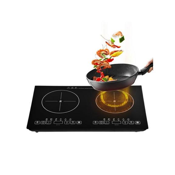 Mulaxen Electric Stove,Countertop Infrared Double Burner, 2000W Electric Hot Plate and Portable Stove with Ceramic Glass Cooktop, 5 Level Temperature Setting and Easy to Clean Base