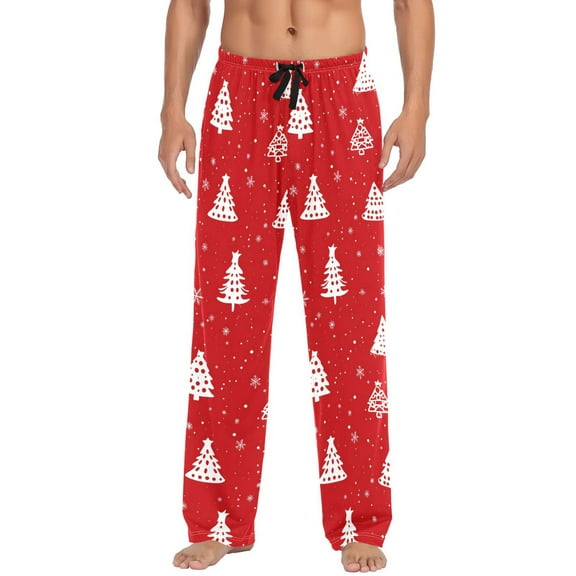Men's Pajama Pants Christmas Tree Snowflake Cotton Long Sleepwear Lounge Pants L