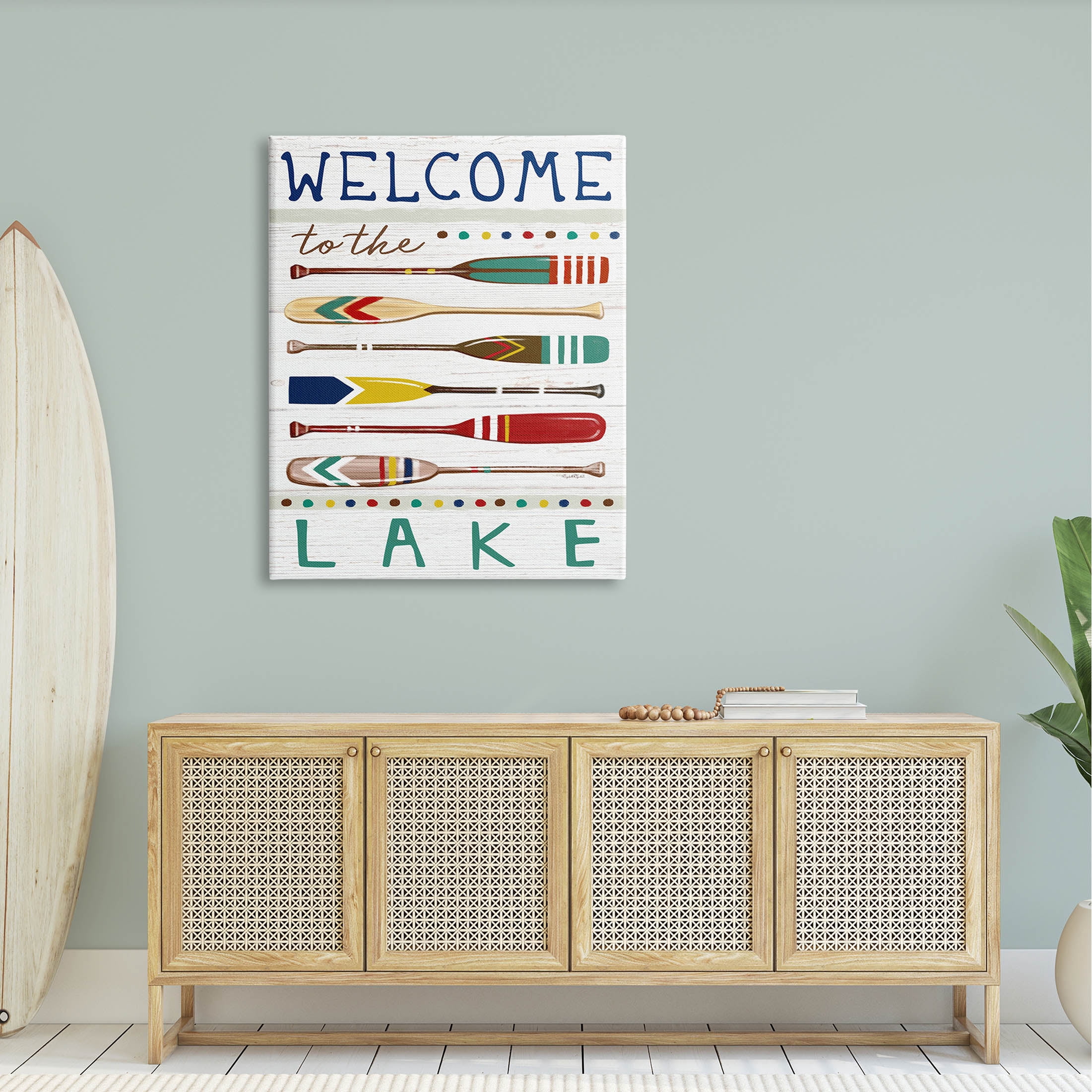 Stupell Industries Lake Welcome Sign Striped Oars Graphic Art Gallery Wrapped Canvas Print Wall Art, Design by Elizabeth Tyndall