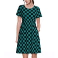 thumbnail image 1 of Disketp Black And Teal Checkerboard para Vestido de Manga Corta para Mujeres, Vestidos de Verano para Mujeres, Casual y Holgado para la Playa, 1 of 6