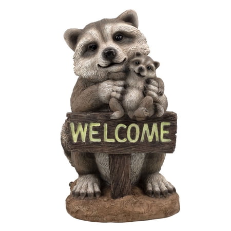 Boiiwant Garden Sculpture Cartoon Raccoon Shape Statue with Welcome ...