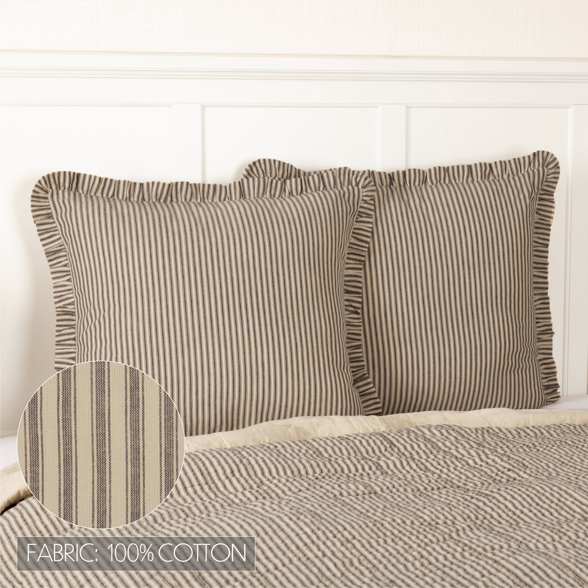 VHC Brands Sawyer Mill Ticking Stripe Euro Sham - Thumbnail 5