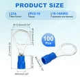 thumbnail image 2 of Uxcell 100Pcs Insulated Ring Terminal RV2-10 Battery Lugs 16-14AWG Electrical Crimp Terminals Eyelet Wire Connectors for Industrial, Electrical Wiring, Blue, 2 of 5