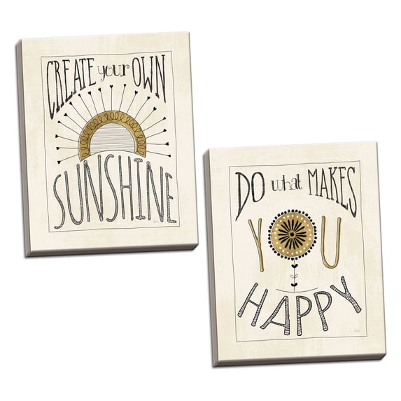 Lovely Inspirational "Create Your Own Sunshine" and "Do What Makes You Happy" Signs by Veronique Charron; Two 16x20in Canvases