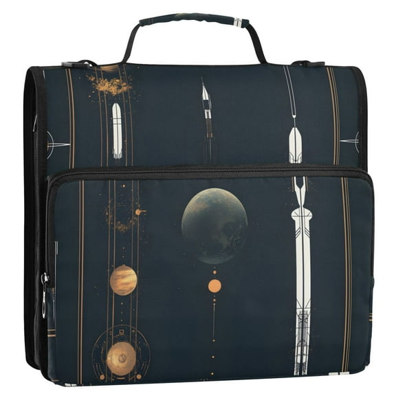 Rocket Launch Pattern Stripes Lines Zipper Binder Bag 3 Ring Binder Bag,Large Capacity Durable Binder Organizer Bag