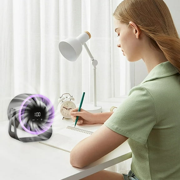 6-Inch USB Rechargeable Desk Fan with 4000mAh Battery, 100 Adjustable Speeds & Night Light, Powerful Cooling for Office Home Bedroom, Compact Portable Fan