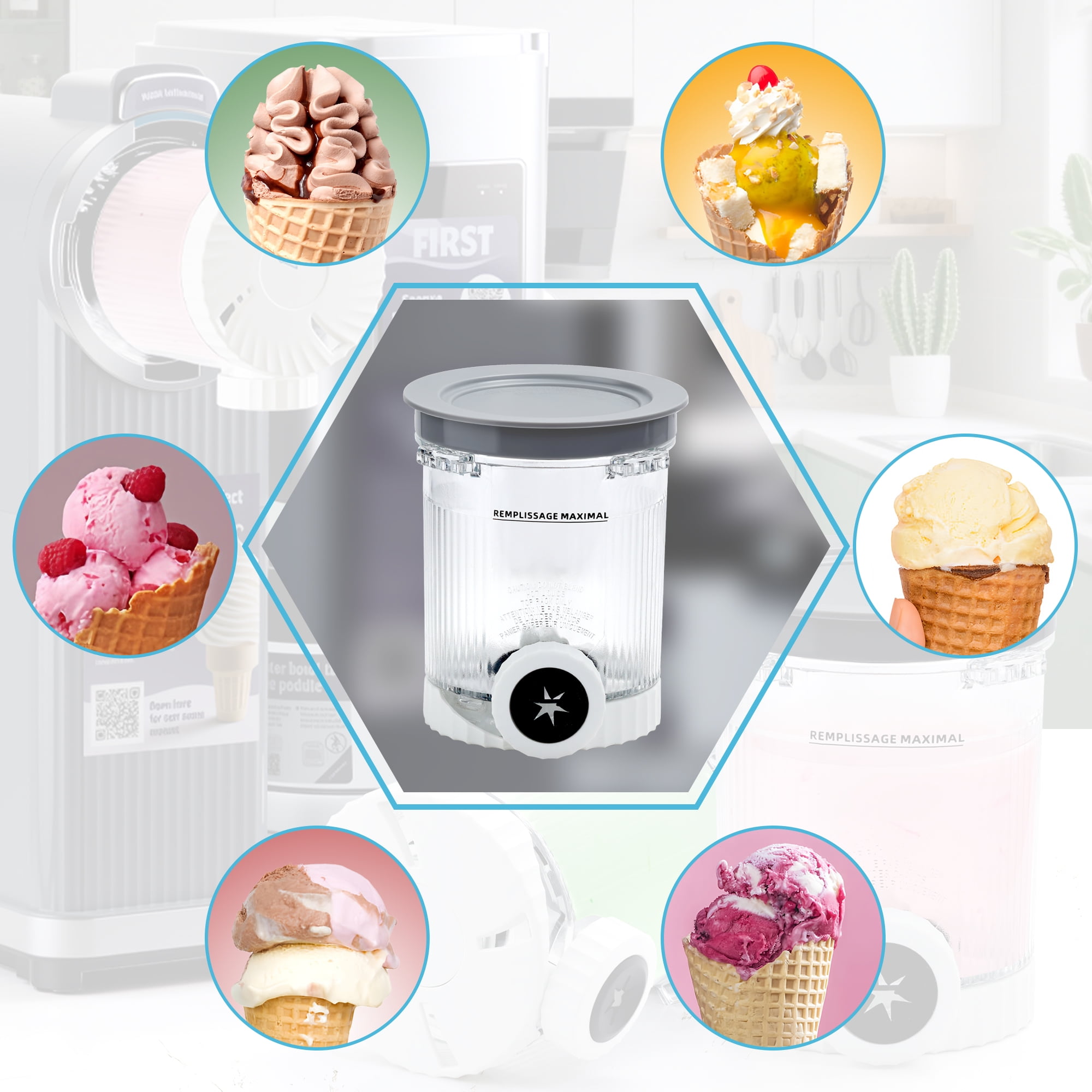 Replacement Containers 2-Pack Compatible with Ninja Swirl by CREAMi Ice Cream Soft Serve Maker NC701, Accessories for NinjaNC700 Series Ice Cream Maker，BPA-Free & Dishwasher Safe，Grey Lids
