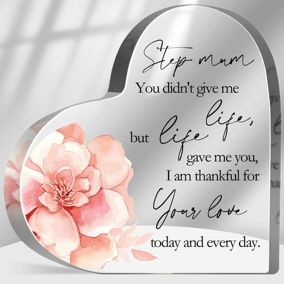 Gifts for Stepmom from Daughter Son, Thank You Gifts for Bonus Mom, Stepmom Appreciation Birthday Day Gifts, Stepmom Gifts Acrylic Heart Paperweight Keepsake Decor Plaque