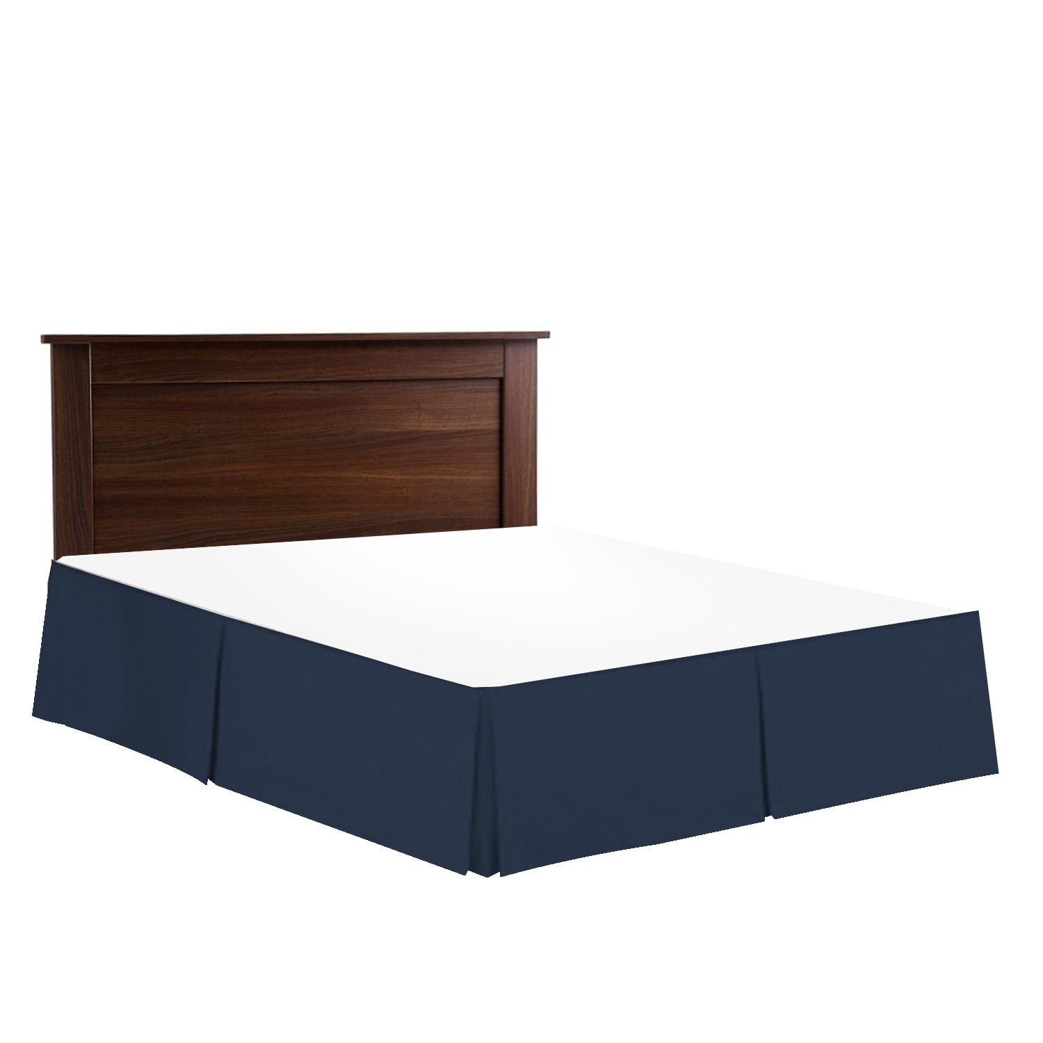 14" Tailored Pleated Bed Skirt Dust Ruffle, Cal King, Navy Blue, by Clara Clark