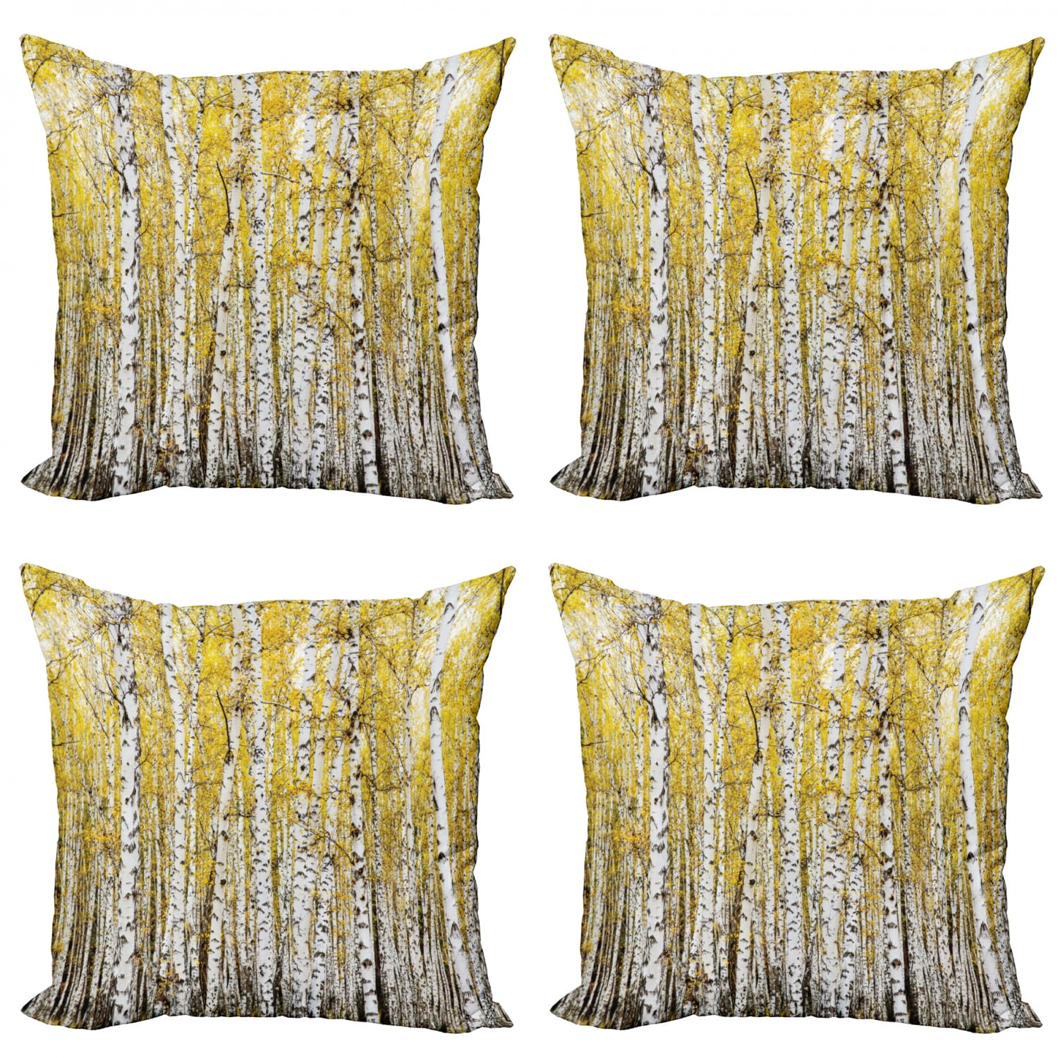Decorative Square Accent Pillow Case 24 X 24 Inches Yellow Grey min_15752_24x24 Autumn Birch Forest Golden Yellow Leaves Woodland October Seasonal Nature Picture Ambesonne Forest Throw Pillow Cushion Cover 