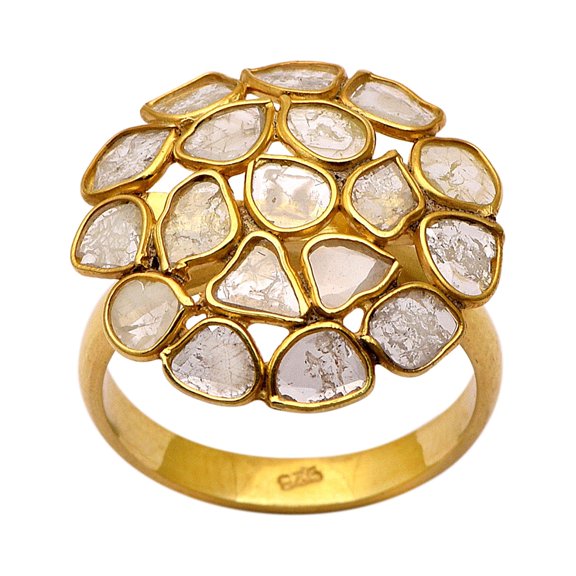 3.00 CTW Natural Diamond Polki Flower Women Valentines Day Gifts Ring 925 Sterling Silver 14K Gold Plated