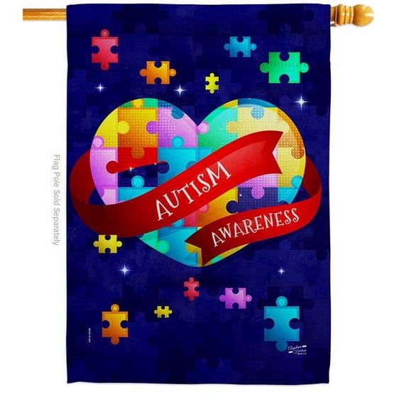 Angeleno Heritage H137488-BO World Autism Support Awareness 28 x 40 in. Double-Sided Decorative Vertical House Flags for Decoration Banner Garden Yard Gift
