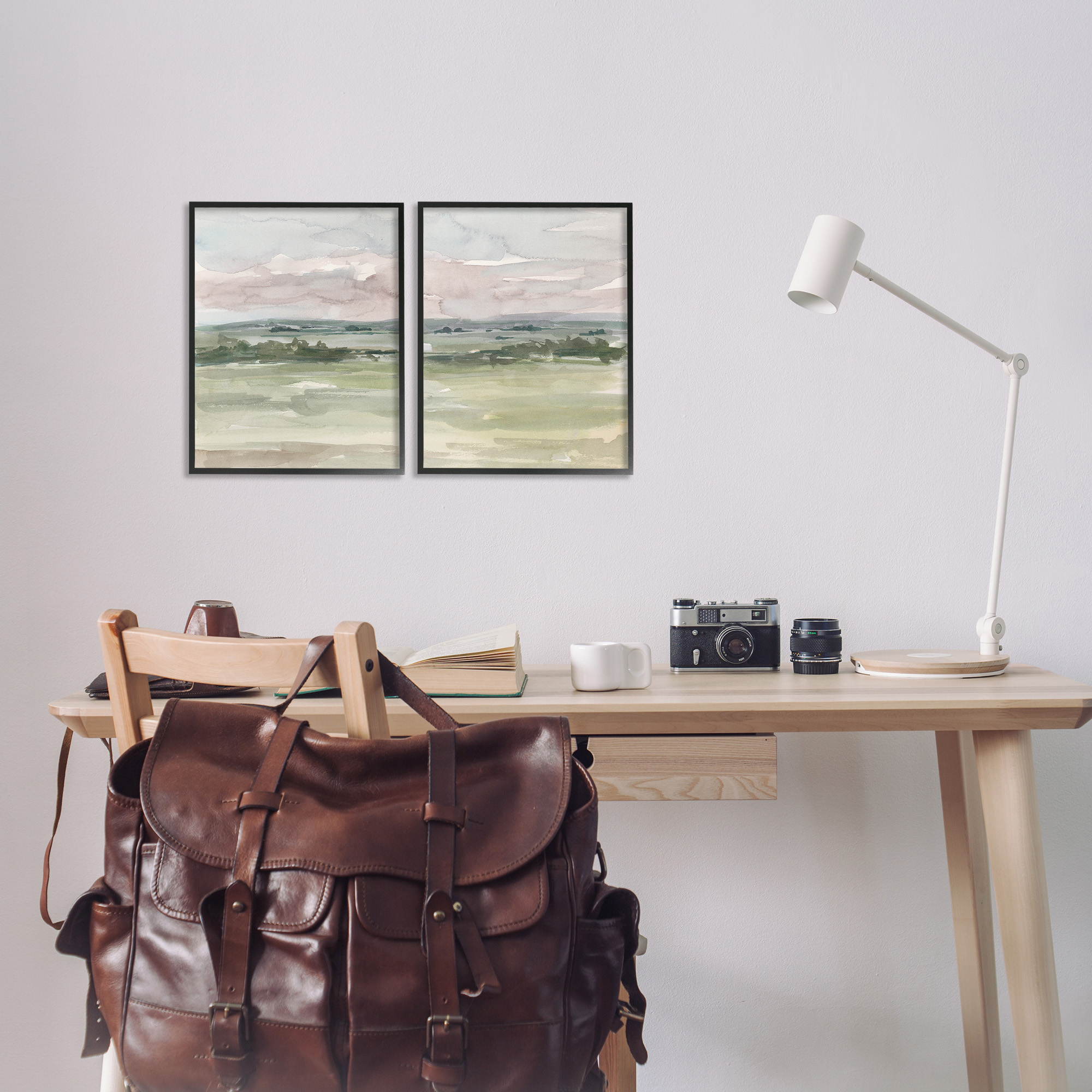 Stupell Industries Rural Landscape Watercolors Landscape Painting Black Framed Art Print Wall Art, 11 x 14, Set of 2