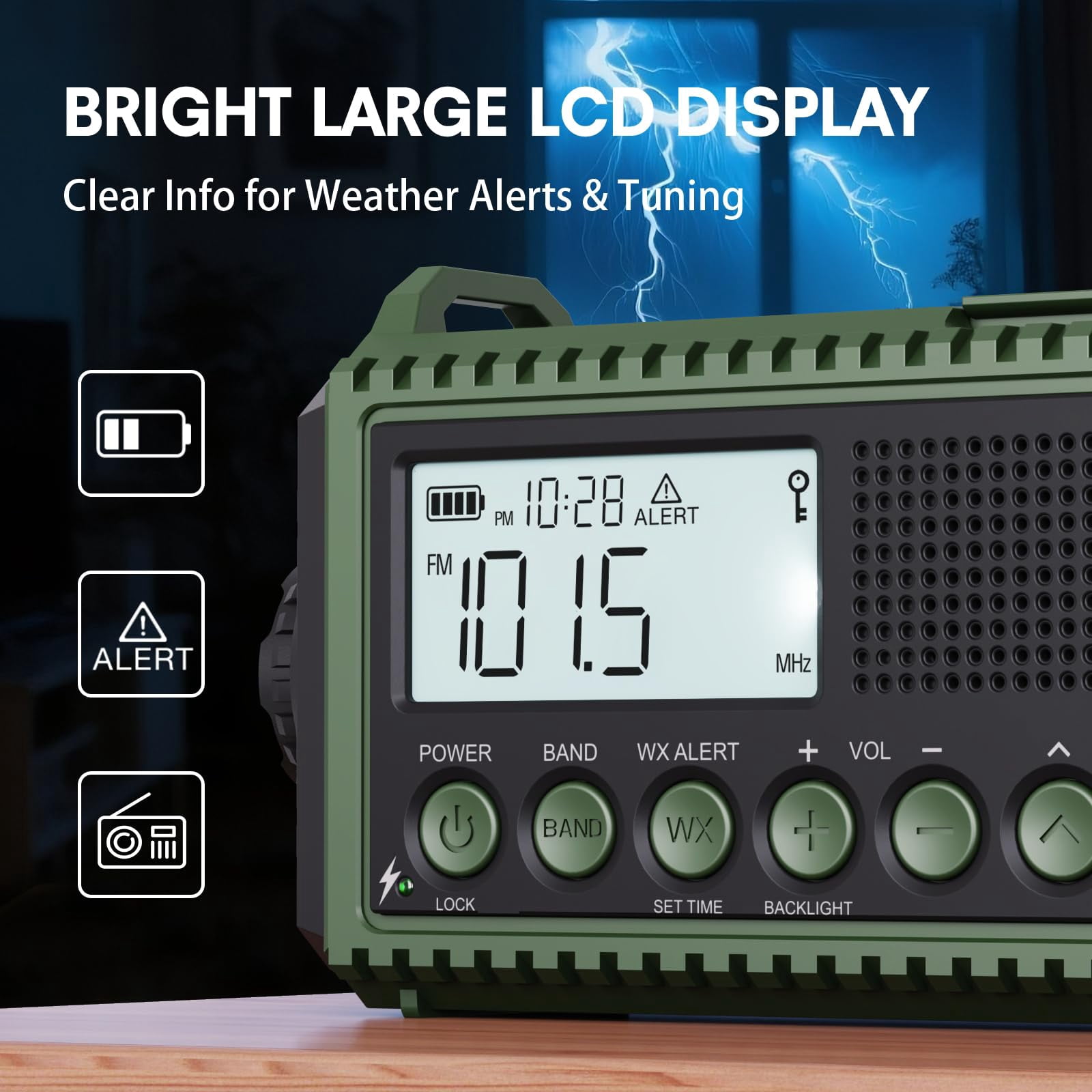 Noaa Emergency Radio With Auto Weather Alerts - 12000mah Solar Hand Crank  6 Power Sources Bright Lcd Digital Tuning Am/fm/sw Receiver Sos Alarm & For Home Camping