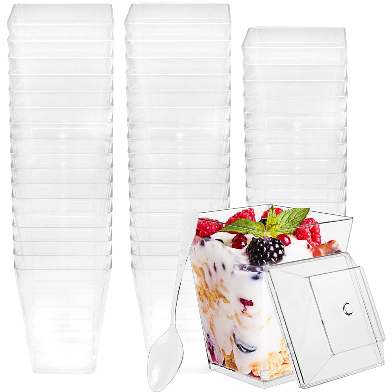 50 Pack 5.4 Oz Clear Plastic Dessert Cups with Lids and Spoons,Parfait ...