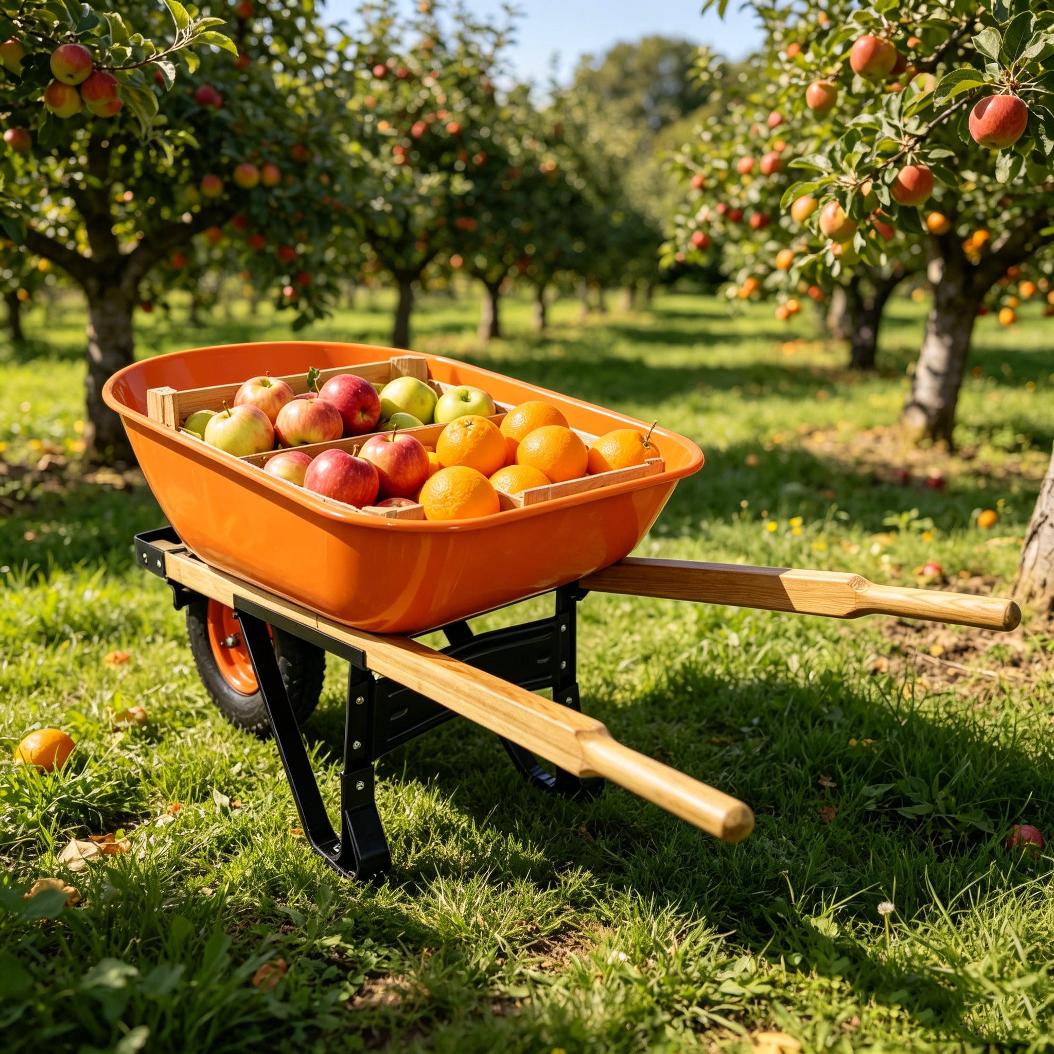 Steel Tray Wheel Barrow Two Wheeled Trolley for Green Garden 15 inch Pneumatic Wheel