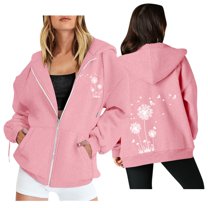 Holzkary Women's Full Zip Up Hoodie Women Dandelion Pockets Sweatshirts Winter Fall Jackets Zipper Coat Dandelion Print Long Sleeve Hooded Sweatshirts with Pockets Jacket Coat for Women Pink L