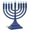 thumbnail image 4 of Zion Judaica 9" LED Hanukkah Menorah Blue Powered by Batteries or Included 3' USB C Cable Flameless Chanukkah Candles Holder LED Electric Minorah Bulbs Chanukah Decoration Lights Hanukkiah, 4 of 6