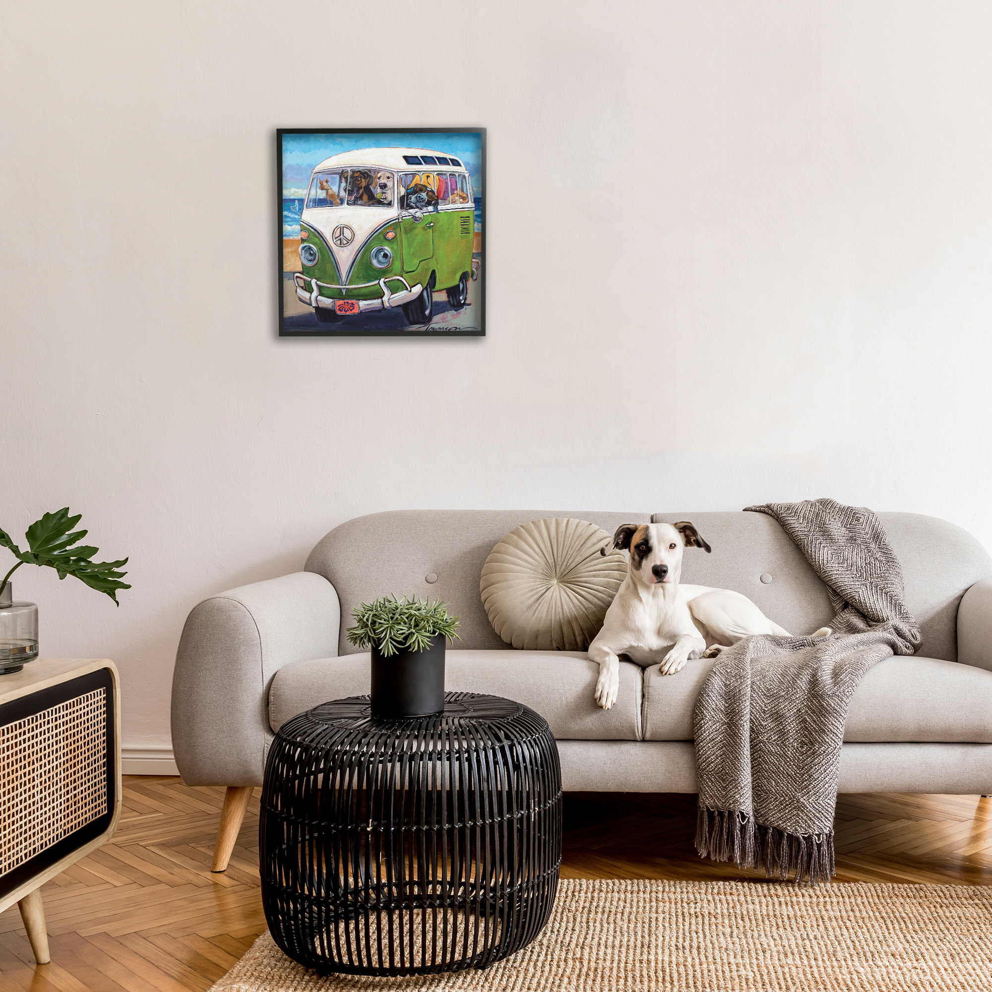 Stupell Industries Dogs Driving Retro Van Animals & Insects Painting Black Framed Art Print Wall Art, 24 x 24