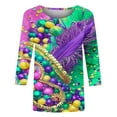 thumbnail image 3 of DDAPJ pyju Mardi Gras Shirts for Women 3/4 Sleeve Mask Graphic Tees Loose Casual Round Neck Tunic Tops New Orleans Carnival Party Tee Shirt Holiday Blouses Multicolor L, 3 of 5