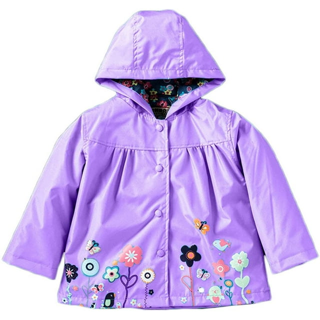 Kiapeise Kids Children Girl Flowers Hooded Waterproof Windproof Raincoat Jacket Outwear