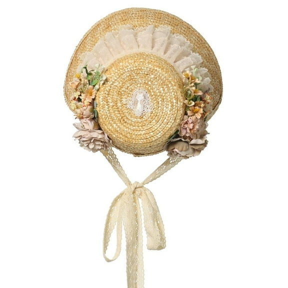 LIZONGZ Sun Hat Womens Victorian Hat Vintage Tea Party Flowers Flat Hat