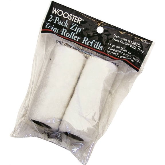 WOOSTER ZIP R148-3 Mini Trim Roller Refill, 3/16 in Thick Nap, 3 in L, Fabric Cover
