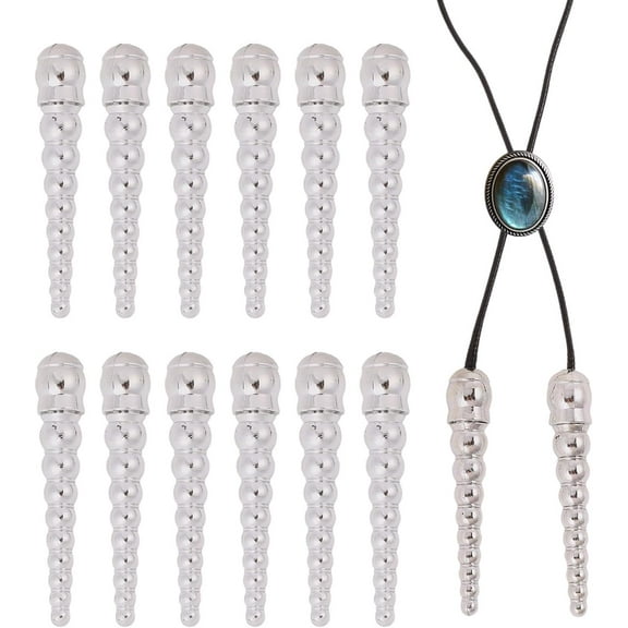 1 Set 12Sets Bolo Tie End Cap Silver Bolo Tie Tips Alloy Cord Ends Accessories Replacement for Clothes Decoring Sweater Chain Bracelet DIY Crafts Making Findings