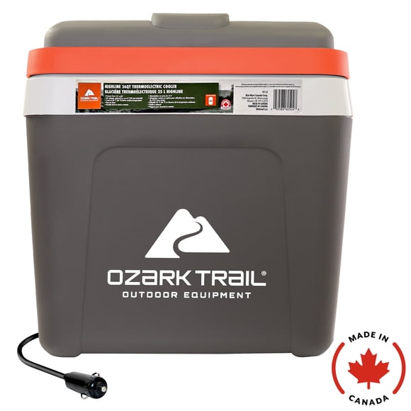 Ozark Trail 26 Quart Electric Cooler, Portable Travel chest Cooler, Highline 12V Iceless 30 Cans, Grey