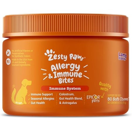 Zesty Paws Dog Allergy Relief - Anti Itch Supplement - Omega 3 Probiotics for Dogs - Digestive Health - Soft Chews for Skin & Seasonal Allergies - with Epicor Pets - Lamb - 50 Count