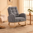 thumbnail image 2 of Peispie Teddy Fleece Rocking Chair with Retractable Footrest, Upholstered High Back Nursery Glider Rocker with Side Pocket, Solid Wood Lounge Accent Chair for Living Room & Bedroom, Grey, 2 of 7