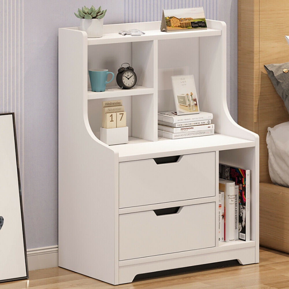 2 Drawers Nightstand Bedside Table Drawer& Bottom Cabinet Storage ...