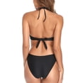 thumbnail image 4 of Traje de baño de una pieza con borlas halter de color puro, cintura expuesta, traje de baño de una pieza para mujer, negro, XL, 4 of 6