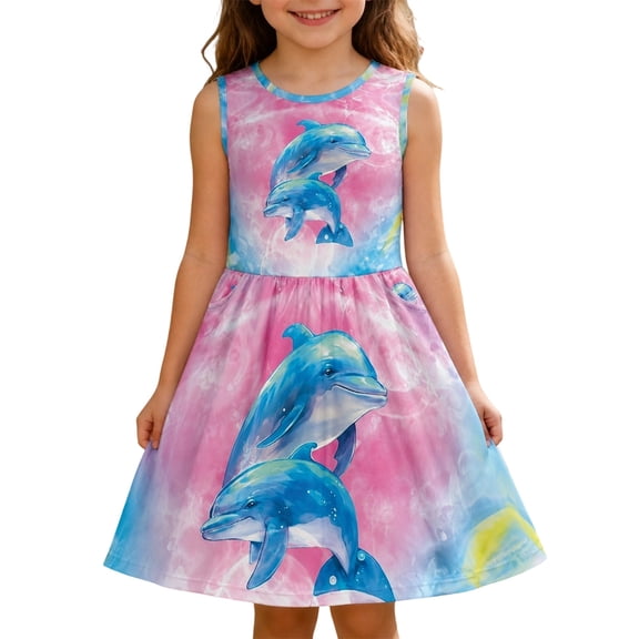 WhouRiu Girls Casual Fashion Graphic Dresses Sleeveless Crew Neck A Line Dress Kids Summer Comfortable Cute Everyday Sundress,9-10 Years
