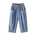 thumbnail image 2 of Womens Travel Pants Fashion Solid Color Cotton Linen Elastic High Waist Straight Beach Leisure Casual Sport Cropped Pants With Drawstring Machine Wash Cold 2Xl Pants For Women, 2 of 5